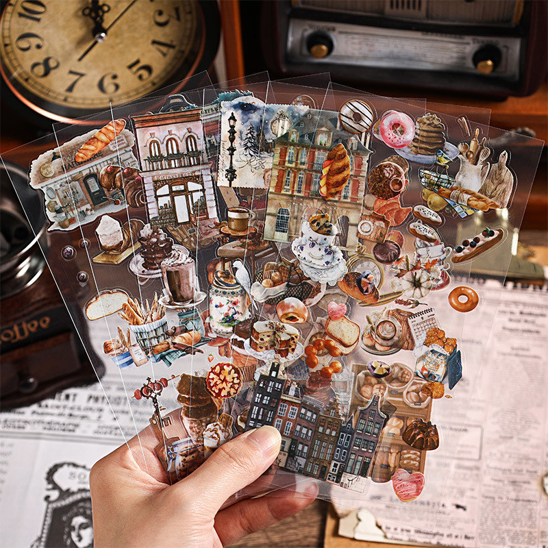 

Journamm 6pcs Literary Retro Stickers PET Materials DIY Scrapbooking Art Collage Stationery Planner Decor Diary Stickers