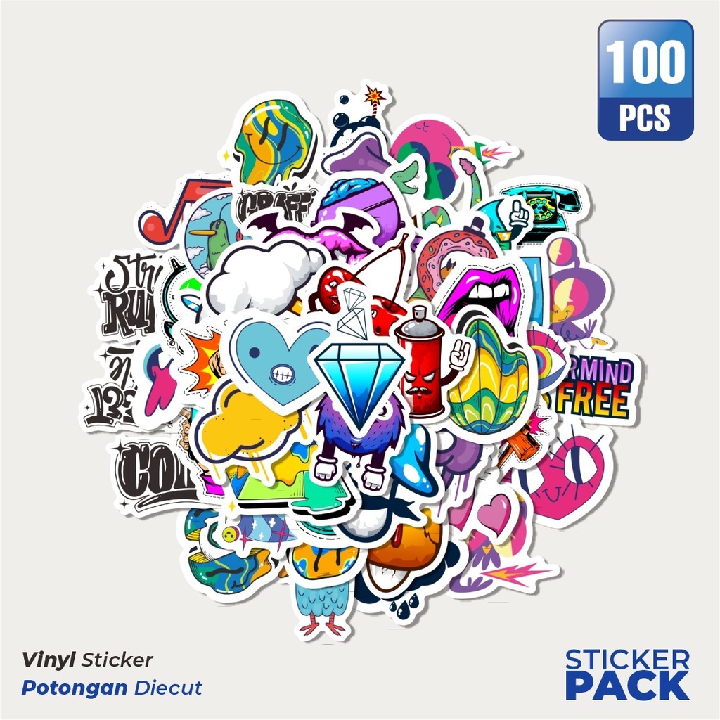 

Stiker Vinyl Stiker Graffiti Waterproof Aesthetic- Untuk Laptop, Motor, dan Helm - Paper Stationery Pack
