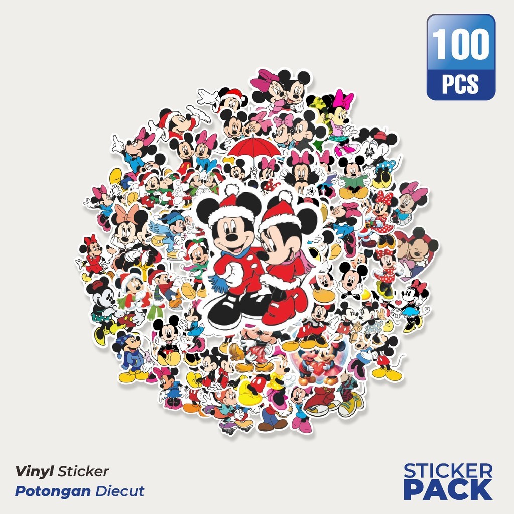 

100 PCS STIKER Kartun Mickey Mouse dan Minnie Mouse Waterproof Aesthetic- Untuk Laptop, Motor, dan Helm - Paper Stationery Pack