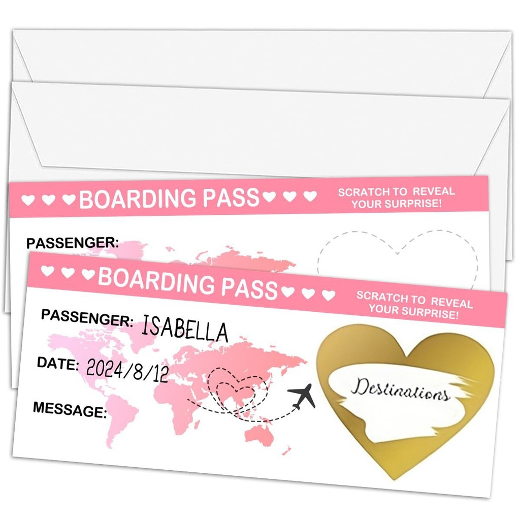 

Scratch Off Airplane Ticket Set - Boarding Pass Card with Envelopes for Travel Surprise Gifts