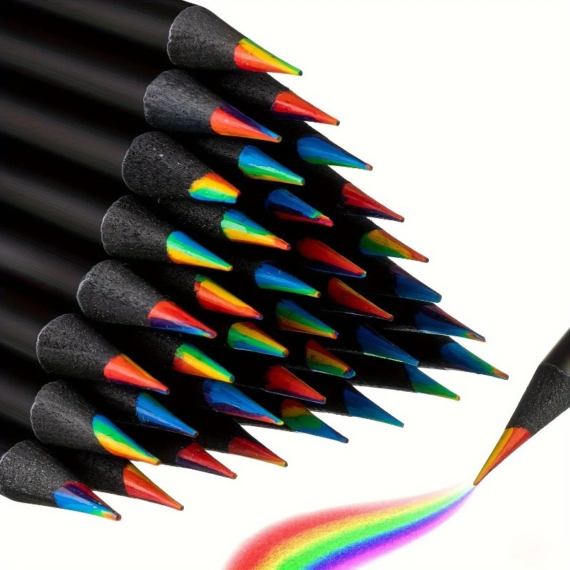 

1-12 Pcs Colored Black Wood and Log Poles Pencils, 7 in 1 Rainbow Drawing Pencil. for Sketching, Doodling, Coloring, Painting