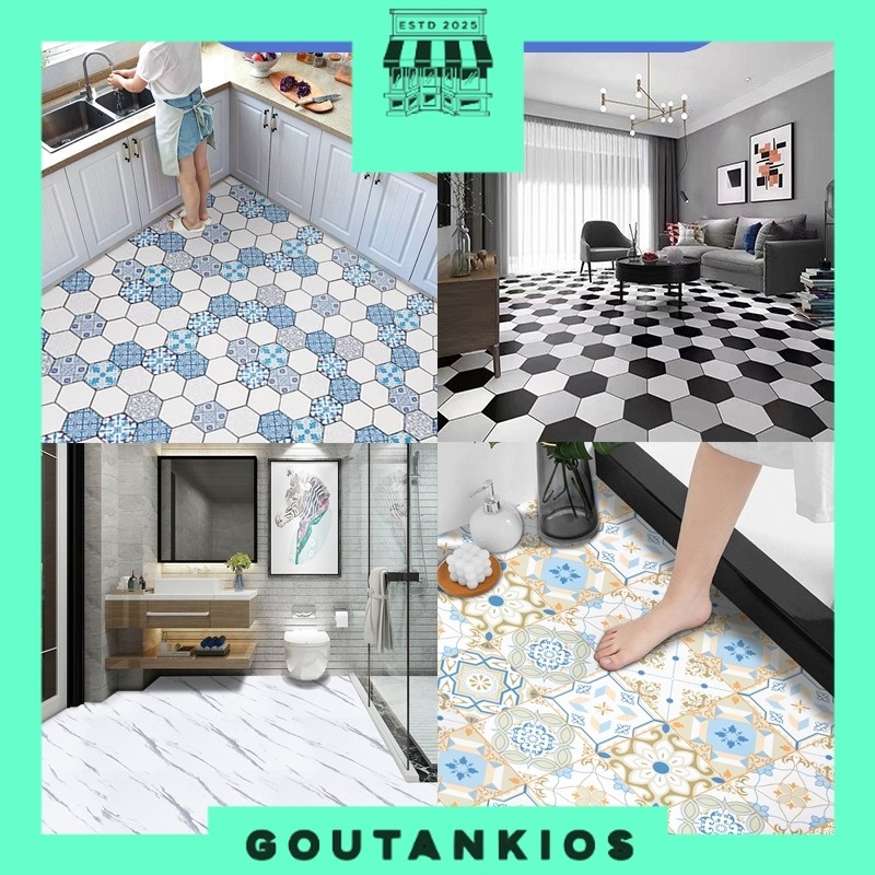 Stiker Lantai Tebal Kramik Kamar Mandi Anti Air Dapur Tahan Kotor Toilet Anti Selip Balkon Anti Lici