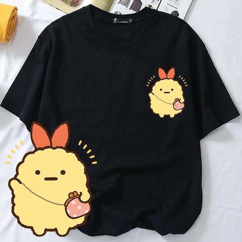 【E-KU】Kao 100%  Kaos Wanita Pola Kartun Katun 220g Sumikko Gurashi Harajuku Kaos Animasi Alien Wanit