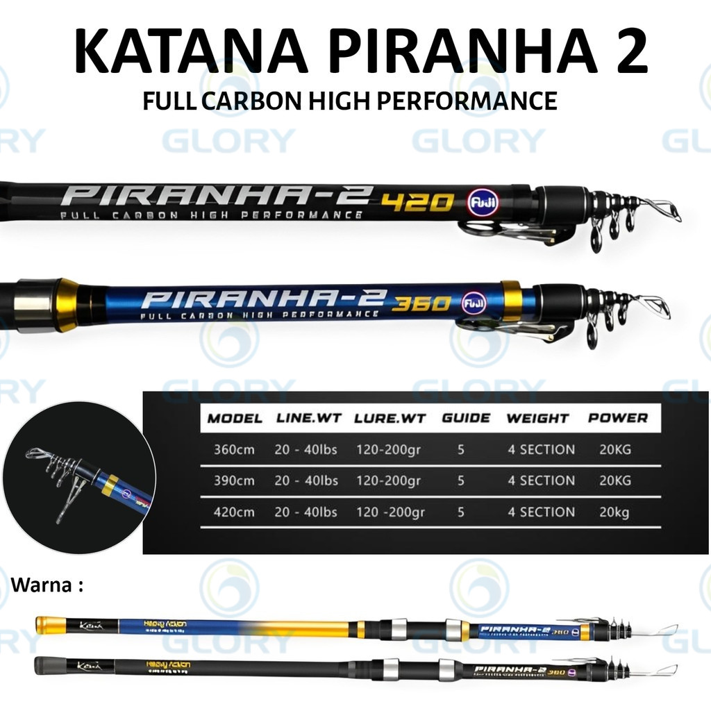 Joran Katana Piranha 390 420 Fuji Material Carbon Tongkat Pancing Surf Pasiran Antena Telescopic GLR