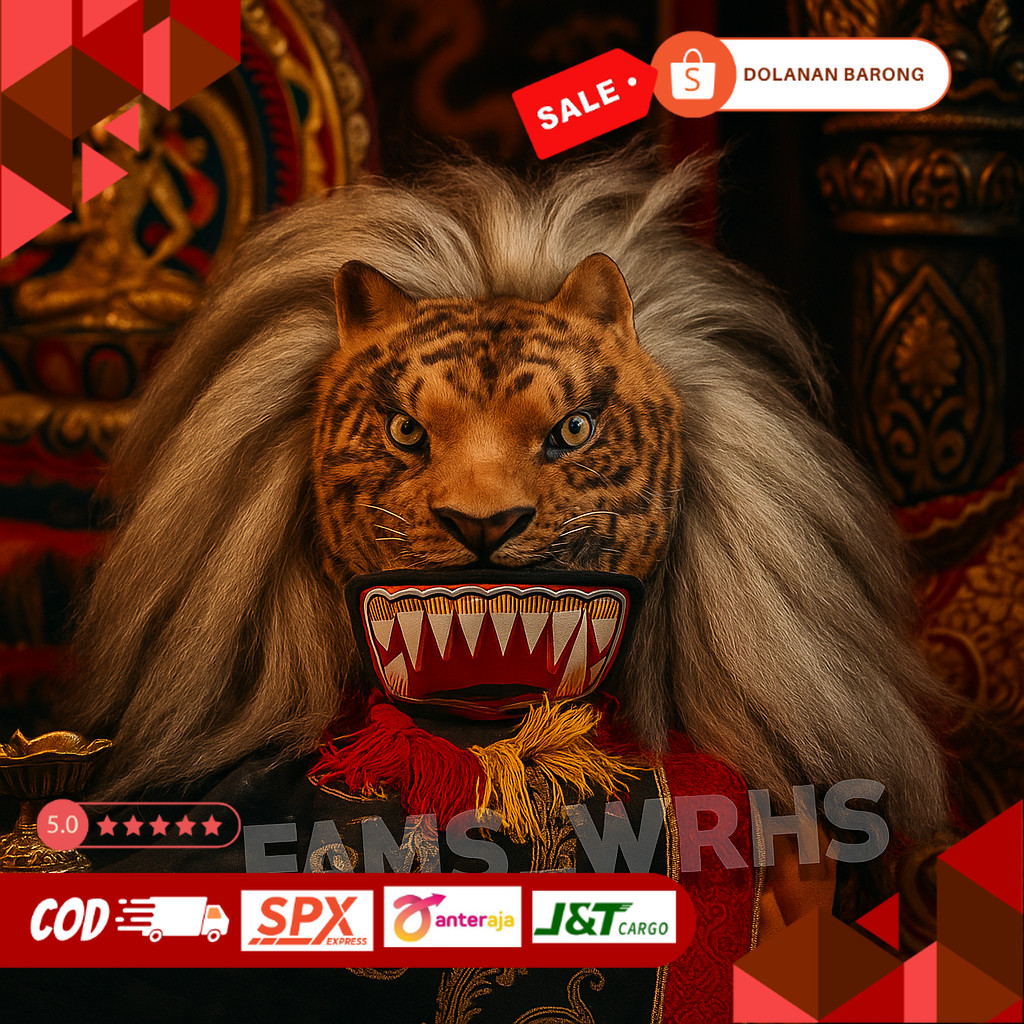 Topeng Macan Reog Ponorogo Bahan Kulit Asli Variasi Macan Coklat db