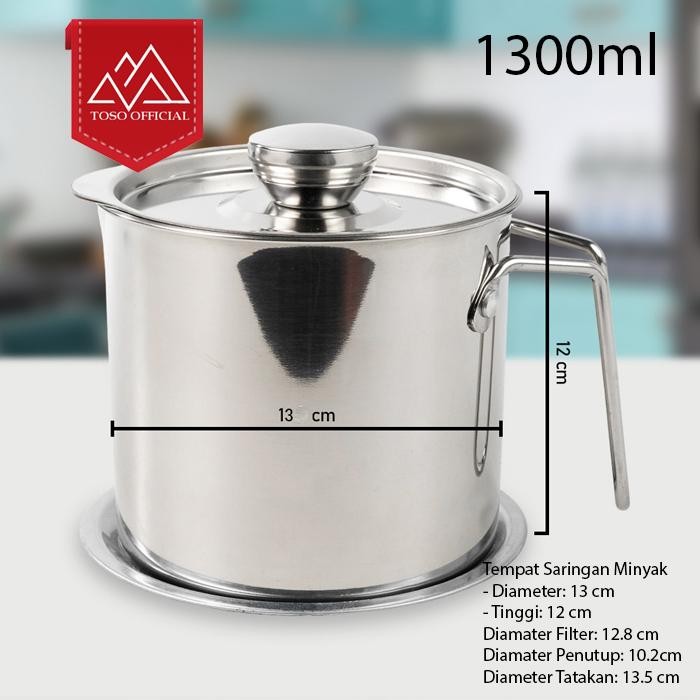 TEMPAT MINYAK STAINLESS SUS 304 OIL POT SARINGAN MINYAK OIL STRAINER - 1300ML