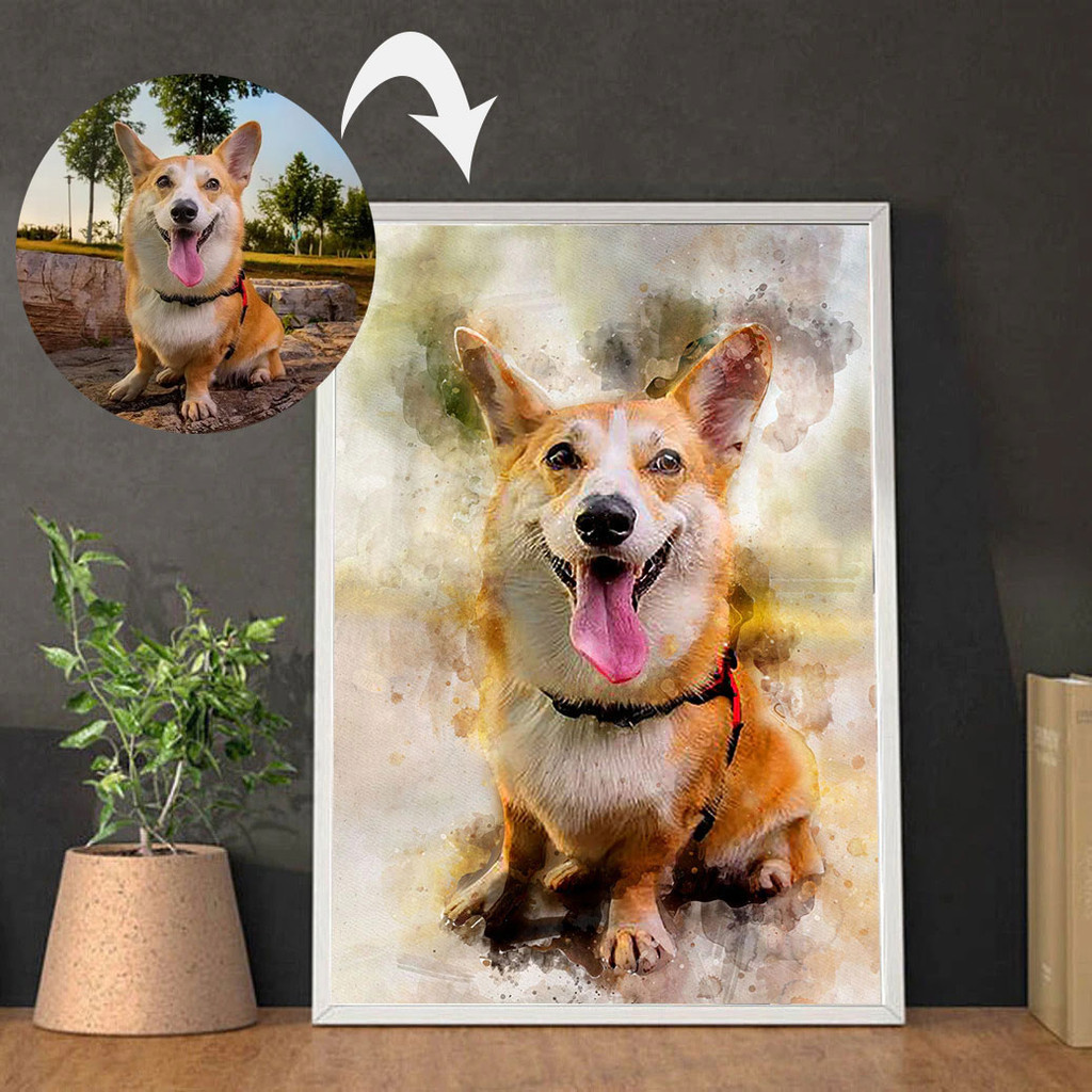 

Custom Pet Portrait Posters and Prints Dog Cat Canvas Painting Retro Style Animals Picture Watercolor Home Wall Art Decoration