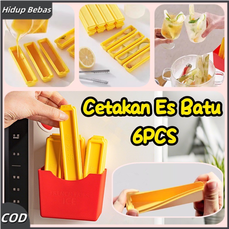 6pcs Cetakan Es Batu / Silicone Cetakan Es Batu Panjang / Kotak Stiker Kulkas Magnetik