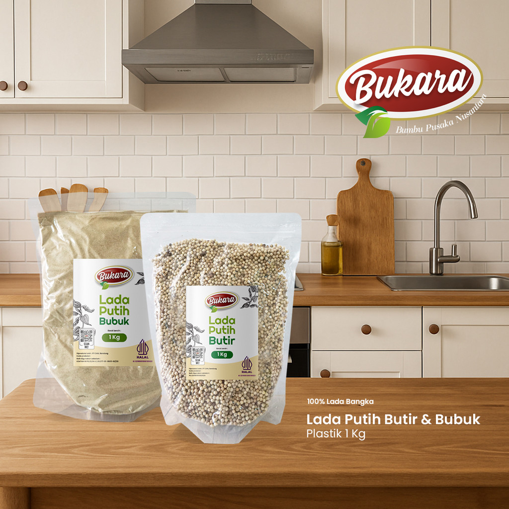 

Bukara Lada Putih Merica Bangka Super Butir Besar dan Bubuk Halus 1 Kg Bumbu