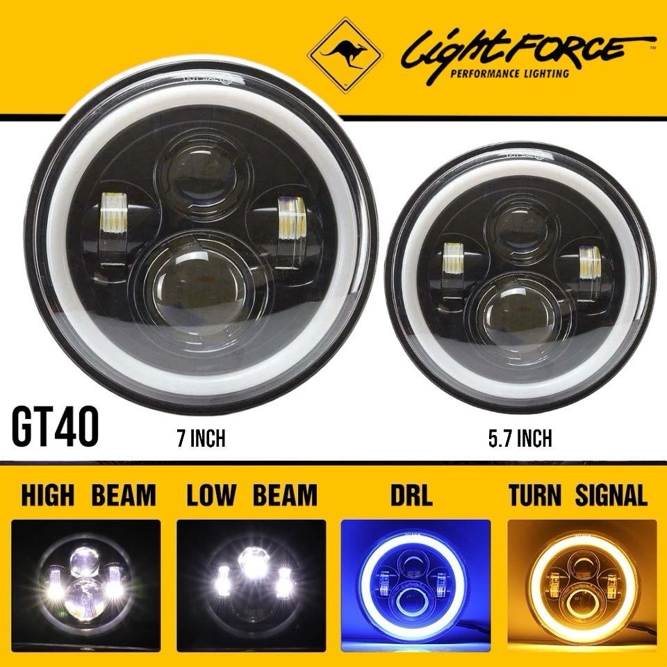 Lampu G40T series Bulat 7 Inch Dan 5.7 Inch Ring Biru Kuning