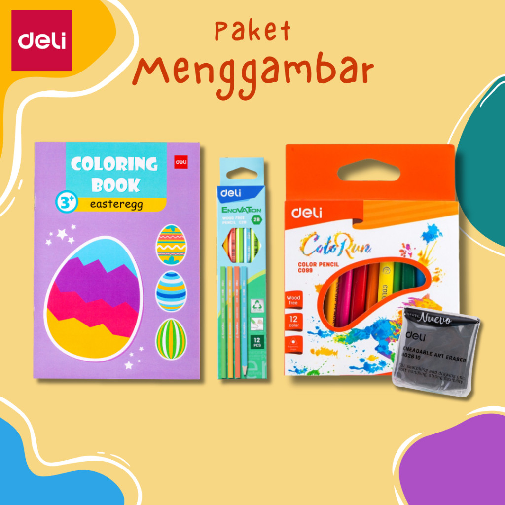 

Deli Paket Gambar Pintar Lengkap 4in1 – Buku Gambar, Pensil Warna, Penghapus, Pensil 2B