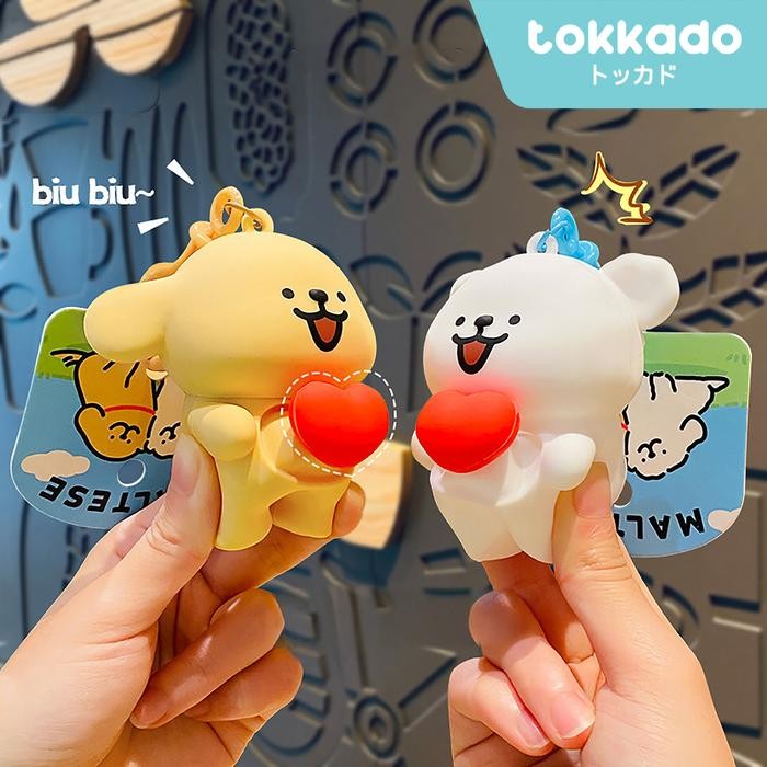 TOKKADO Kenshi Maltese Heart Doll Keychain Gantungan Kunci Boneka Anjing Silikon Love Unik Lucu