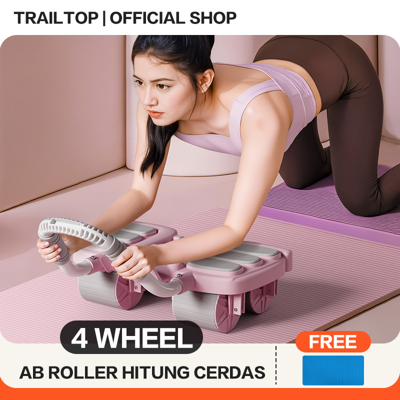 TrailTop Ab Roller 4 Wheel Alat Latihan Otot Perut Olahraga Fitur Penghitung Cerdas