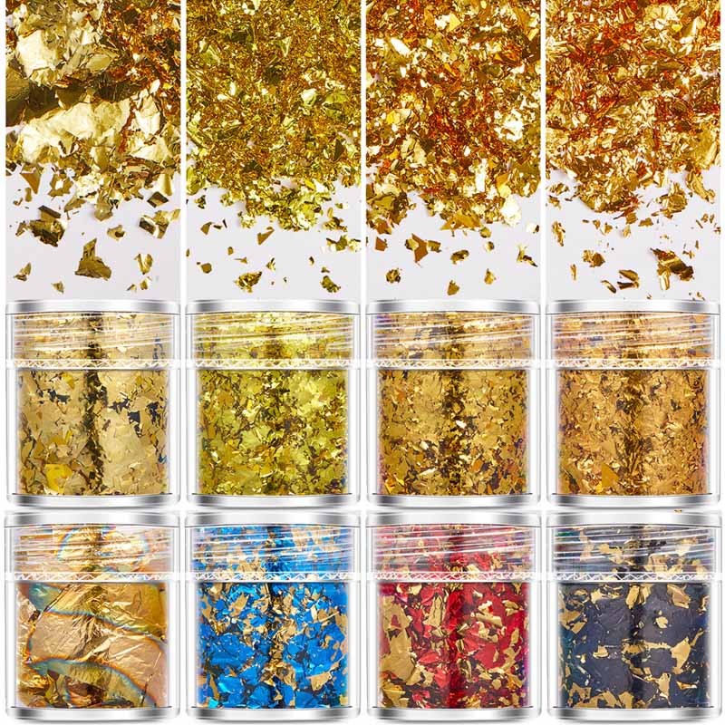 

4pcs/set Gold Leaf Flakes Epoxy Resin Filling Confetti Gold Foil DIY Resin Mold Nail Art Candle Jewelry Making Decor Sequins