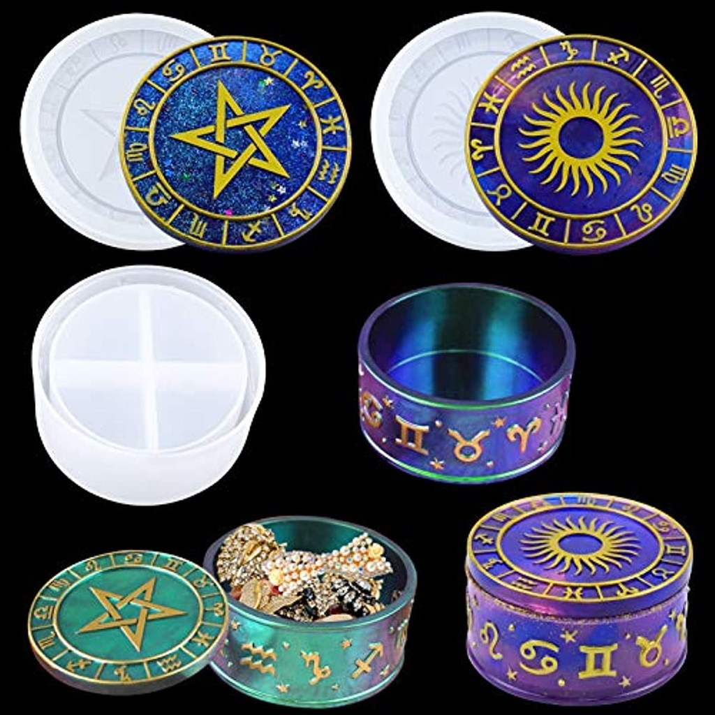 

DIY Crystal Epoxy Resin Mold 12 Constellation Starry Sky Five-Pointed Star Storage Box Mirror Silicone Mold For Resin