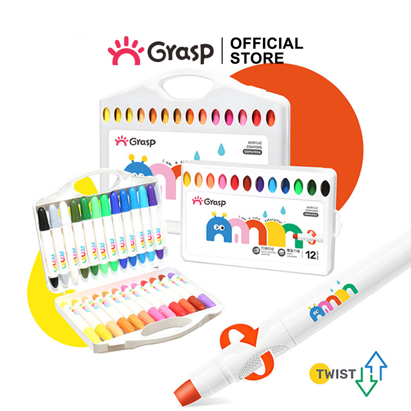 

GRASP Silky Crayon Acrylic 12/24/36 Warna Twist Krayon Water Soluble Lembut Cerah OPS004