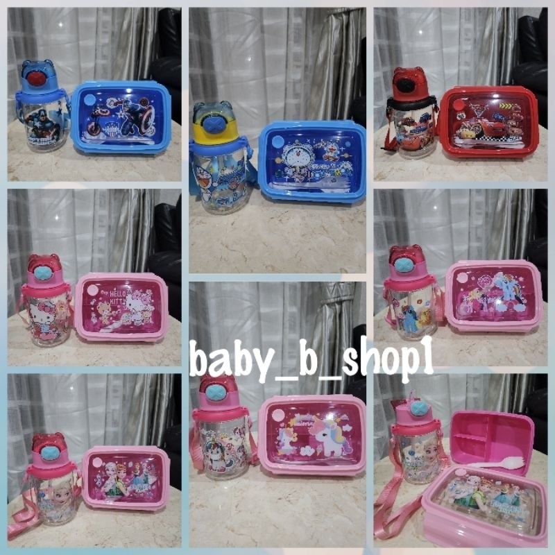 Lunch box set Kotak makan set anak karakter 6018 + 3905 - 23033 + 23018 terlaris