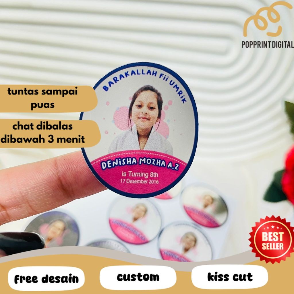 

PpD Sticker Undangan Ulang Tahun Anak Label Stiker Happy Birthday Bahan Gold/Silver Anti Air