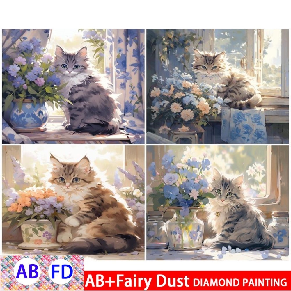 

AB Fairy dust Painting By Number Window Cat Drawing On Canvas Wall Art Hand Painted DIY Picture By Numbers Animals Home Decor