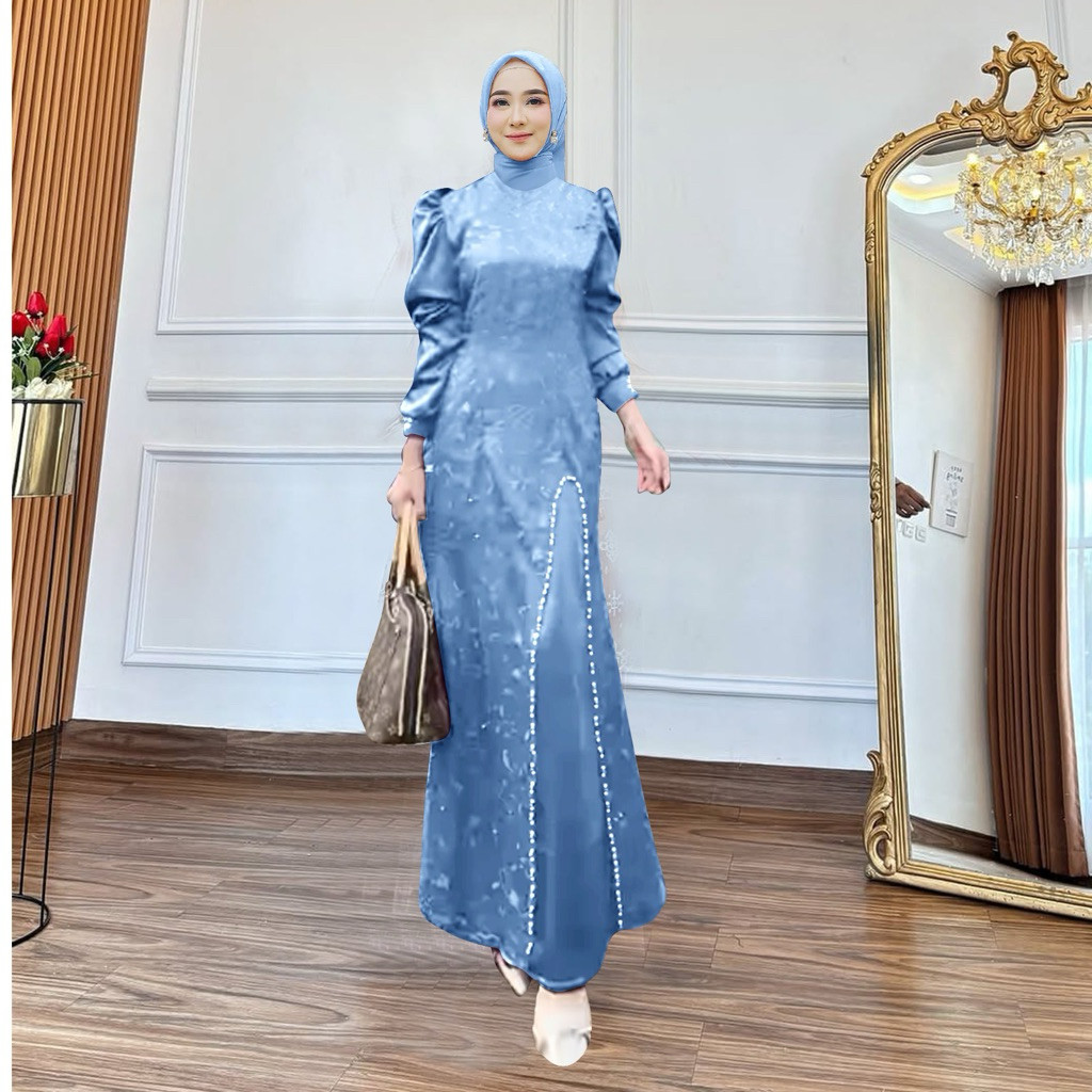 MAXI NAURA ( M L XL XXL 3XL) Gamis pesta model terbaru Dress satin tile muitara Baju kondangan Gamis