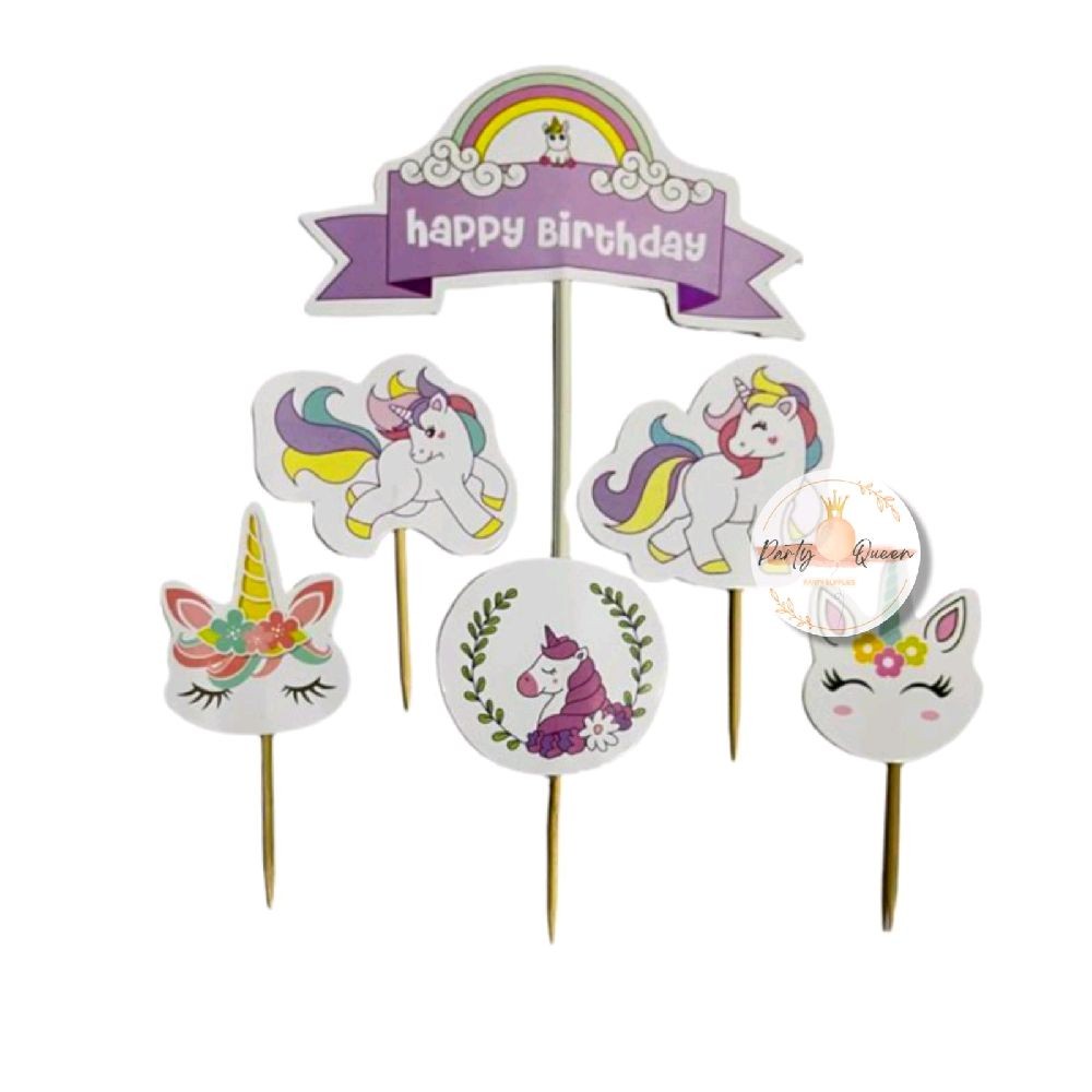 Cake Topper Happy Birthday / Cake Topper Unicorn / Hiasan Kue Unicorn