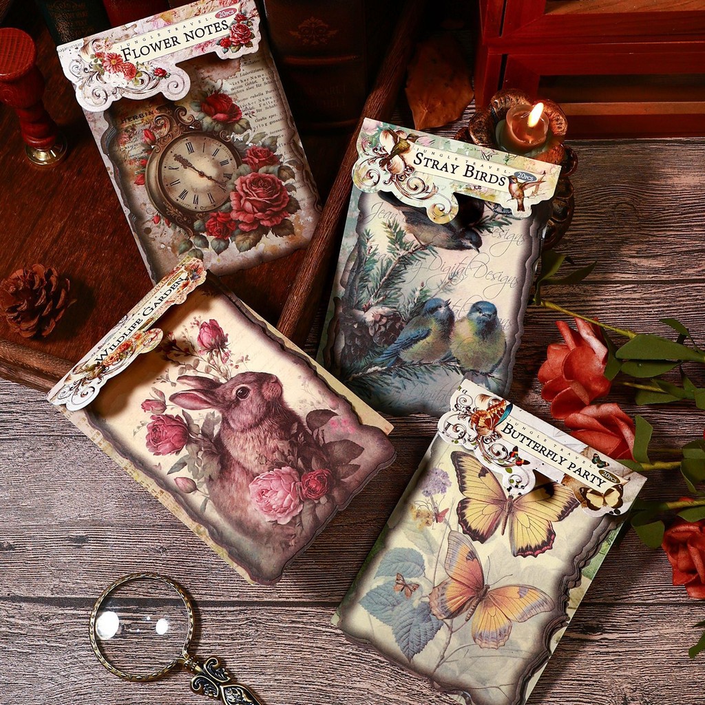 

20pcs Large size Vintage Materials Paper Flower Butterfly Animal DIY Scrapbooking Decor Junk Journal Planner Stationery Paper