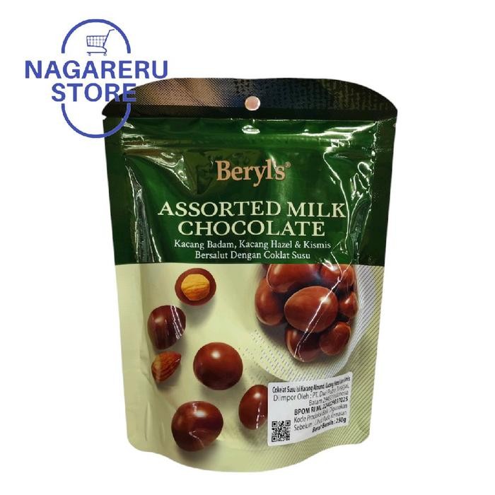 

Beryl's assorted milk chocolate (cokelat susu isi kacang almond, kacang hazel dan kismis) 250gr
