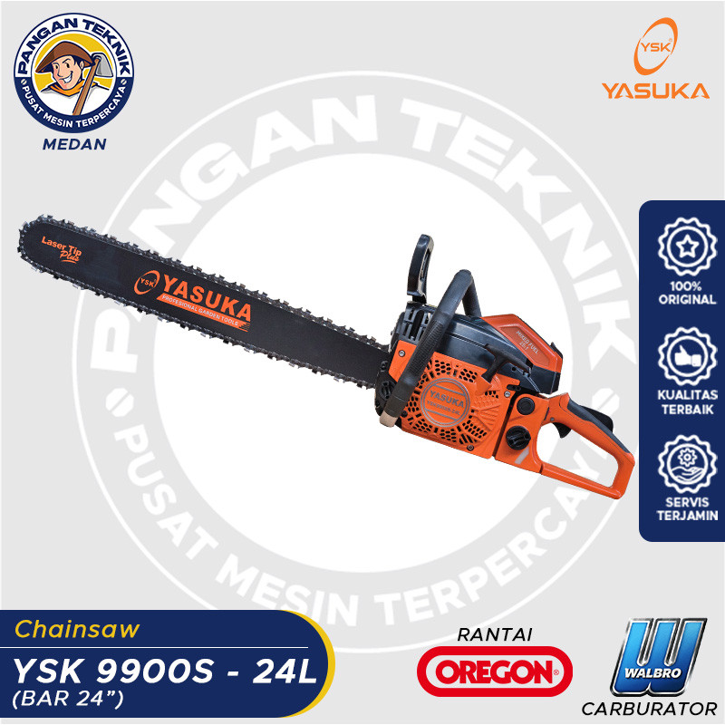 

SPESIAL PROMO CUCI GUDANG MESIN GERGAJI KAYU | MESIN POTONG KAYU | MESIN GERGAJI BENSIN | CHAINSAW YASUKA 9900S - 24" LT LASER TIPE BAJA | MESIN GERGAJI 24" INCH