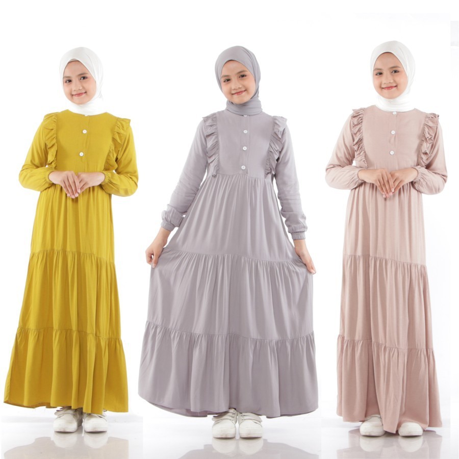 Baju Gamis Anak Perempuan Ruffle 2-12 Tahun Crinkle Airflow Dress Muslim Cewek Baju Harian Lebaran P