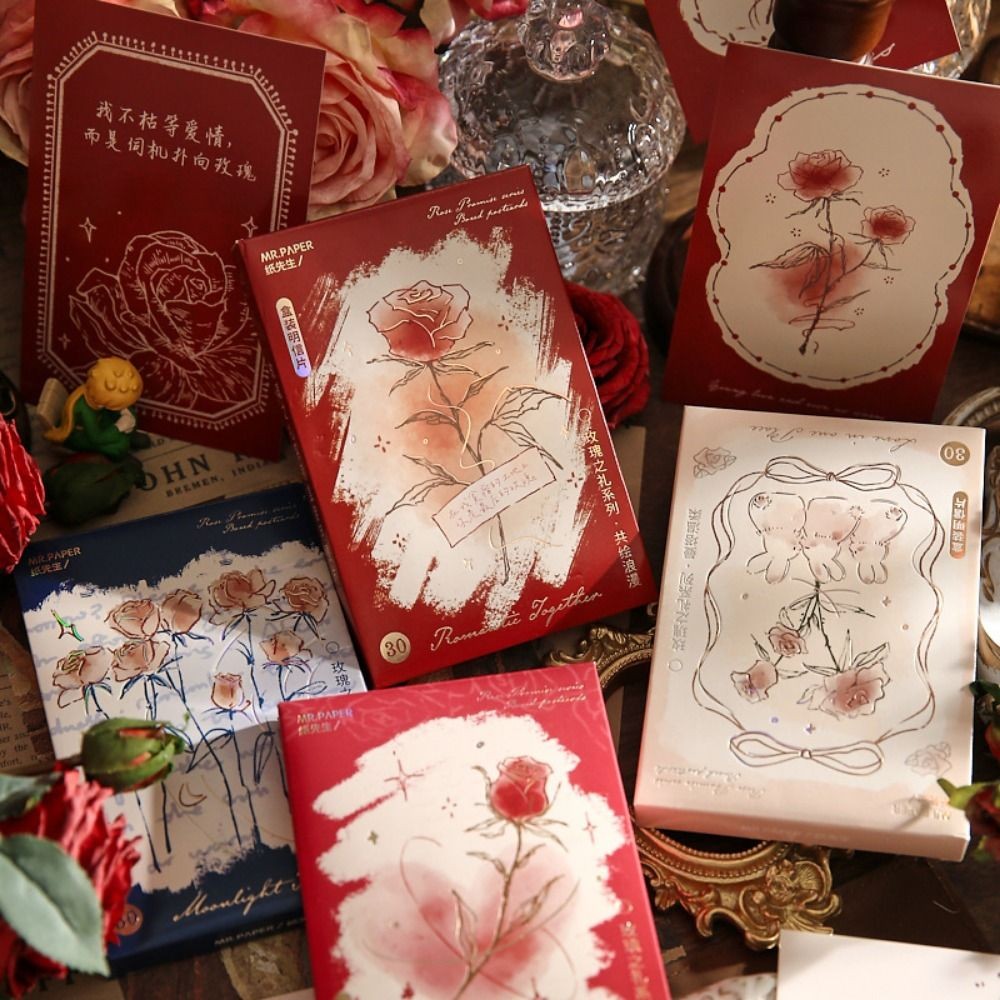 

30 Pcs/Set Vintage Series Flower Postcard Colorful Printed Decorative Postcards DIY Background Room Posters Decor