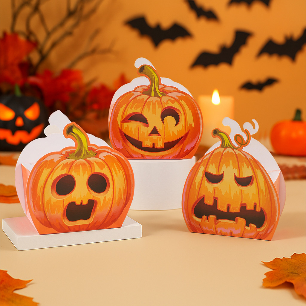 

6pcs Halloween Candy Box Pumpkin Emoji Pattern Paper Portable Snack Gift Boxes Trick Or Treat Creative Party Decor Gift Supplies