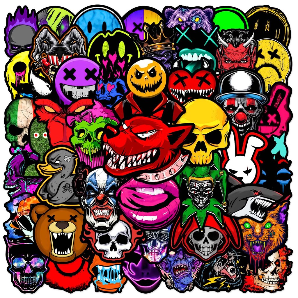 

50Pcs Horror Series Skull Stickers Jdm DIY Stickers Scrapbooking Phone Luggage Skateboard Waterproof Decals