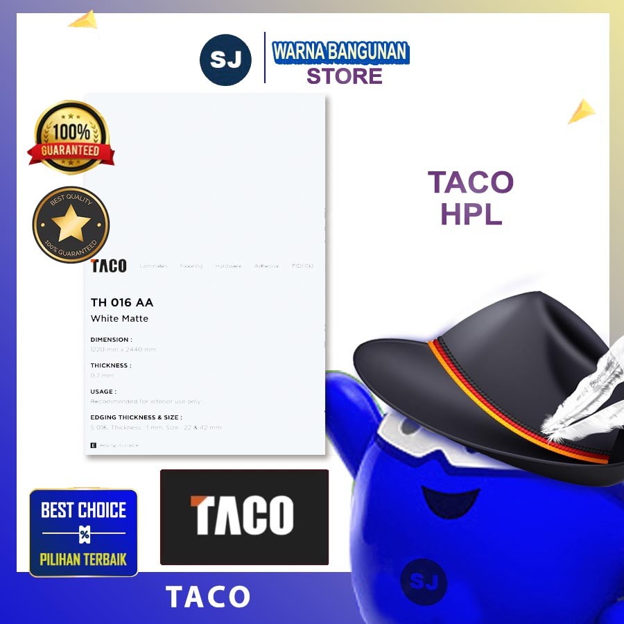 TACO HPL SOLID MATTE TH 016 AA WHITE MATTE