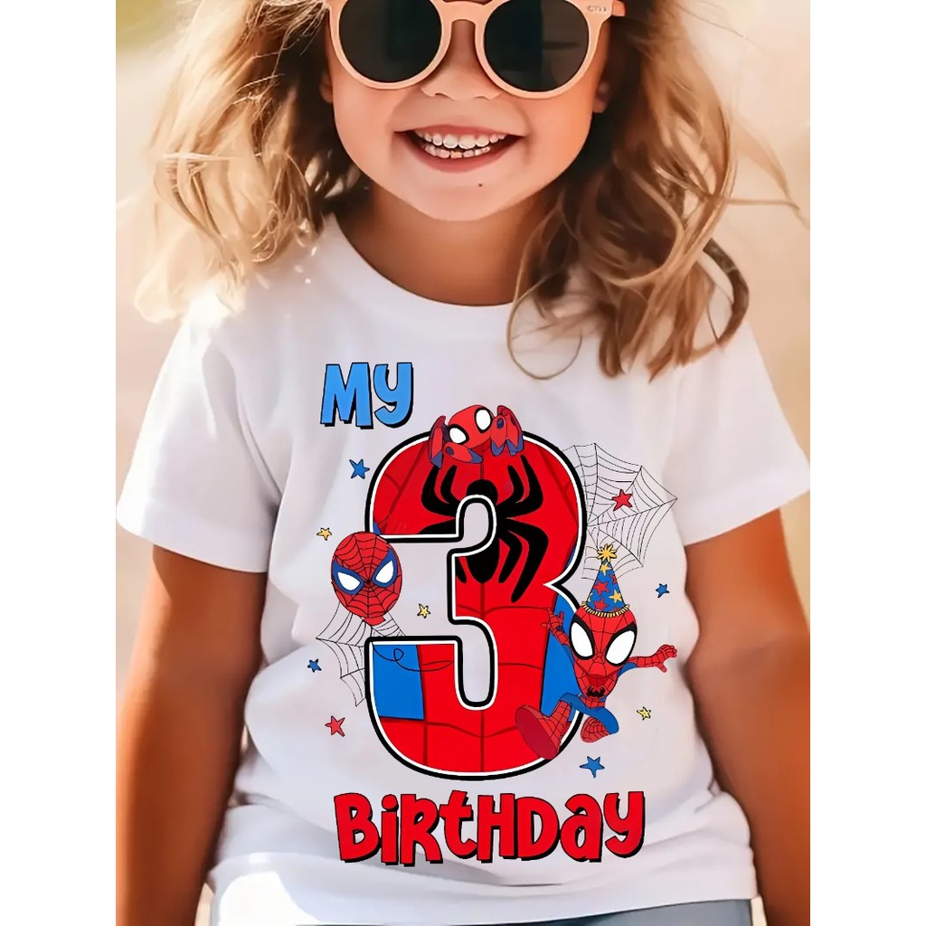

Spider-Man Boys T-shirt Cute Birthday Numbers 1-9 Years Old Anime Printed Children's Cotton T-shirt Summer Casual Clothing Gift