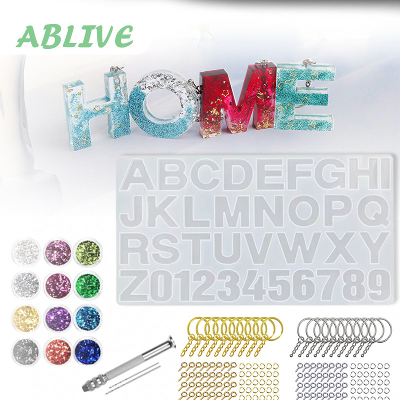 236pcs Cetakan Liontin Silikon Nomor Cetakan Huruf Resin Cetakan Resin Huruf Gantungan Kunci Cetakan