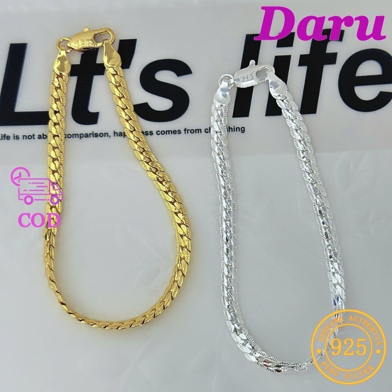 DARU Gelang Pria Datar Sederhana 18K Gelang Berlapis Emas Anti-Karat