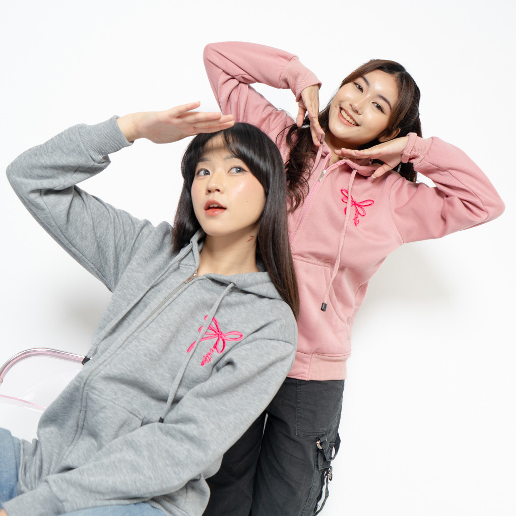 NH67YH CARTEXBLANCHE Simple Ribbon Pita Lucu Jaket Hoodie Zipper (Bordir) Pria & Wanita Size M-XXL