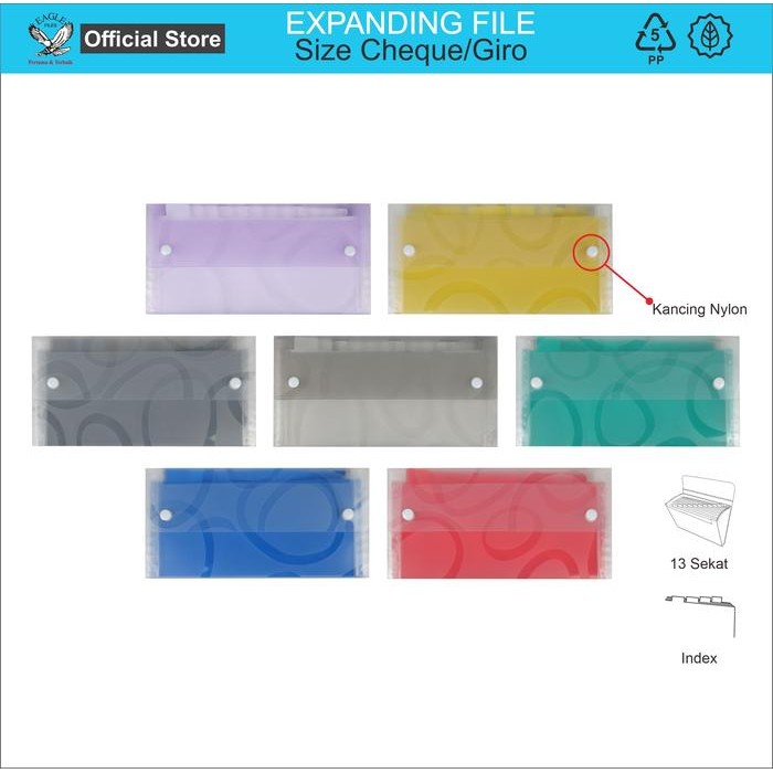 

Expanding File Giro EAGLE B6 Motif Oval Kancing Jepret 13 Sekat - Merah