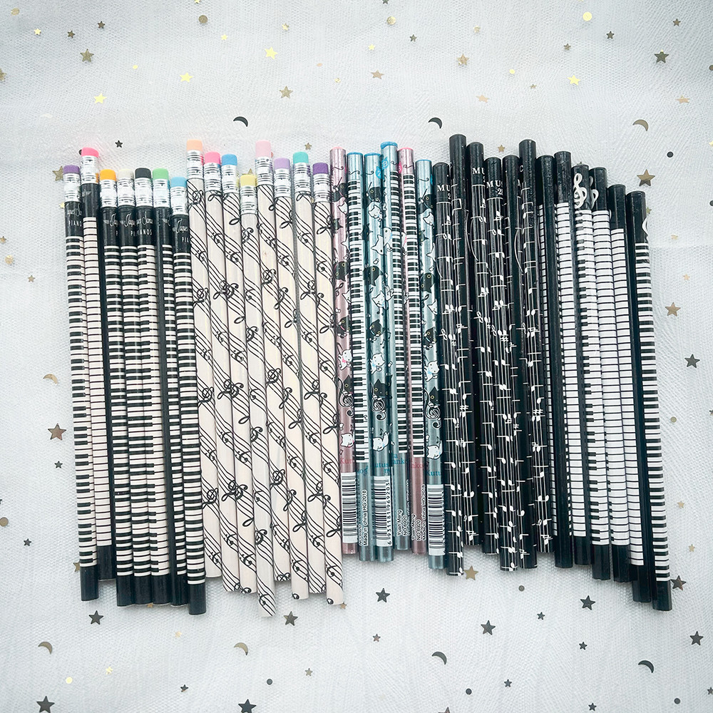 

10pcs Music Wooden Pencils with Erasers Kawaii Stationery Items School Pencils 2B Art Supplies Children's Stationery Drawing Pen