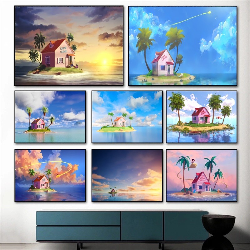 

Anime Dragon Ball Goku Kame House Living Room Decoration Cafes Bistro Abstract Art Style Canvas Painting Poster Wall Paintings