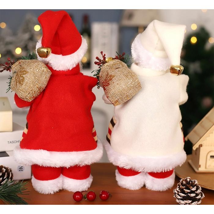 Boneka Santa Elektrik Gerak Lampu Musik 30cm / Belt Ukir Kado Natal Pajangan Dekorasi Mainan Natal A