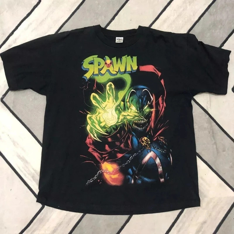 Kaos Lengan Pendek Grafis Film Spawn Retro Unisex Cetakan Ulang Pria Wanita Cetakan Santai Streetwea