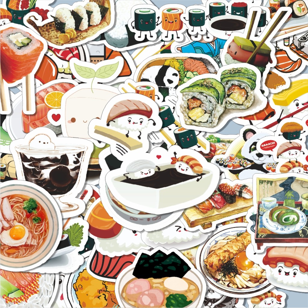 

100PCS Lucu Stiker Food Series Japan Cuisine Illustration [Ilustrasi Masakan Jepang Seri Makanan] Stiker Aesthetic Stiker Anti Air Stikers Berperekat Waterproof sticker decal buat Motor Helm Buku Journal Koper Casing HP Laptop Botol Minum Hadiah anak