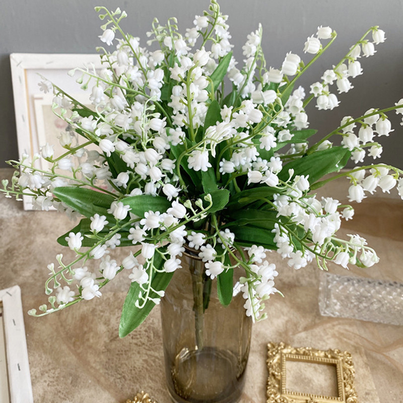 6pcs White Artificial Plastic Flower Lily of the Valley Bouquet Wedding Home Table Centerpiece Decor
