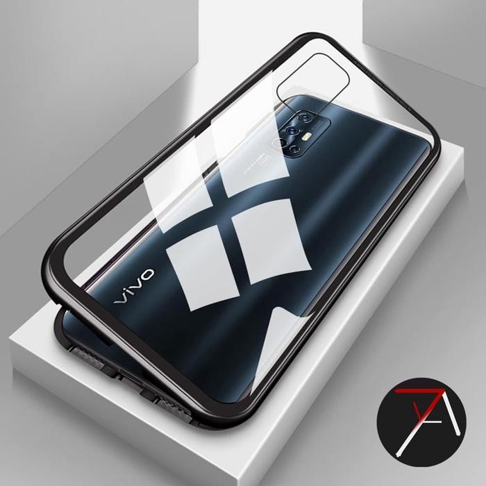* Vivo V19 Luxury Magnetic Case Metal Glass Back Cover Casing 2 in 1 - Hitam, Vivo V19 *