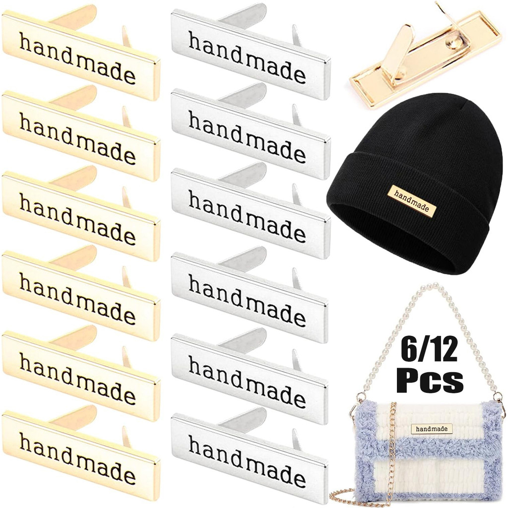 

6/12PCS Handmade Metal Labels Rectangle Alloy Tags for Clothes Jeans Shoes Bags HandMade Labels DIY Crafts Hardware Sewing Item