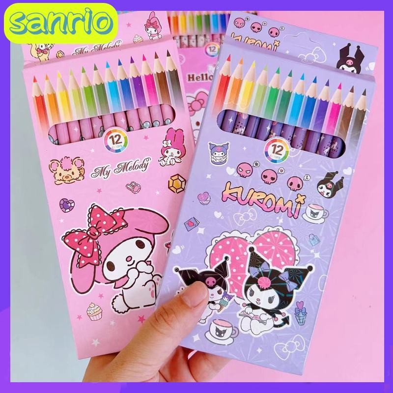 

12pcs -1box Sanrio Color Pencil Set Of 12 Cartoon Children'S Drawing Graffiti 12 Color Wooden Pencil Student Learning Supplies
