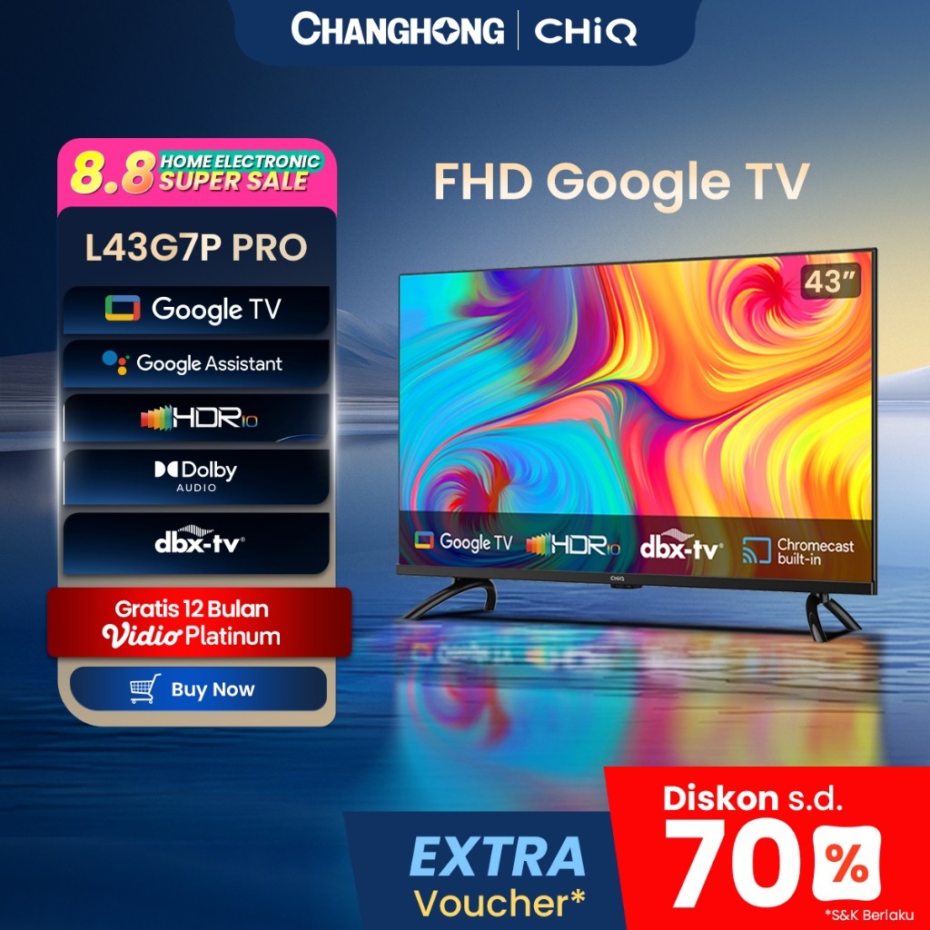 TERLARIS【Google TV】CHiQ 43 inch Smart TV Full HD-HDR10+DBX Dolby Audio Google Assistant  Netflix You