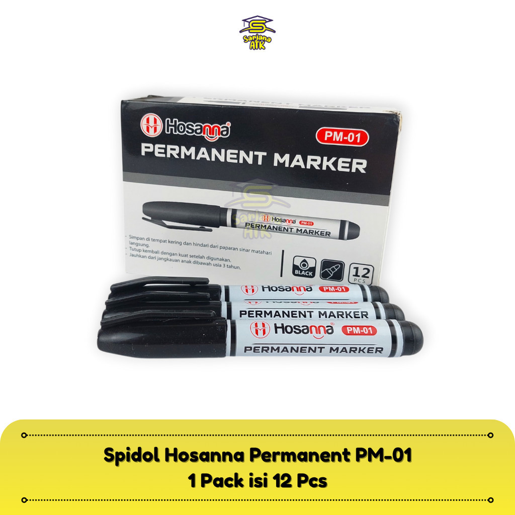 

(12 pcs) Spidol Hitam Permanen / Permanent Marker / Spidol Hitam Besar Hosanna PM-01