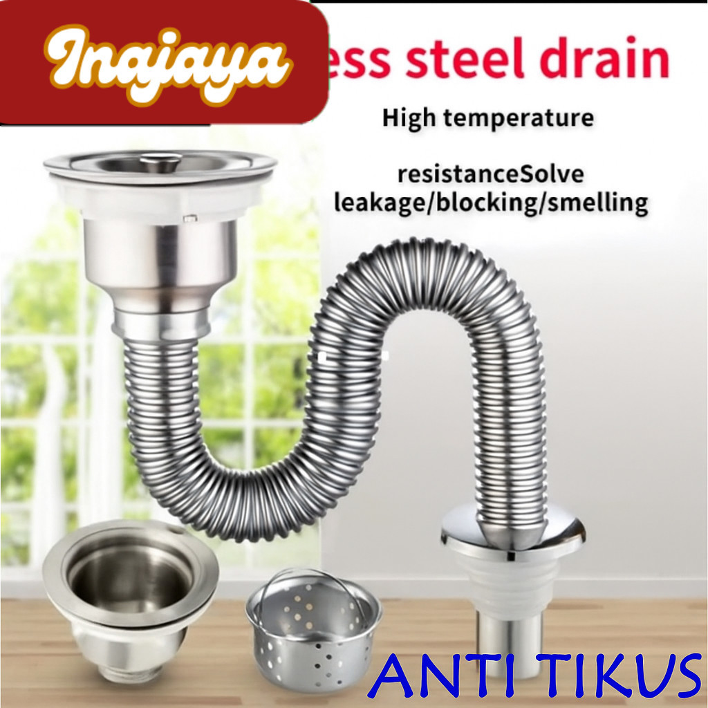 Selang Afur Stainless Paket Selang & Afur Stainless Wastafel Cuci Piring Fleksibel Anti Karat & Pana